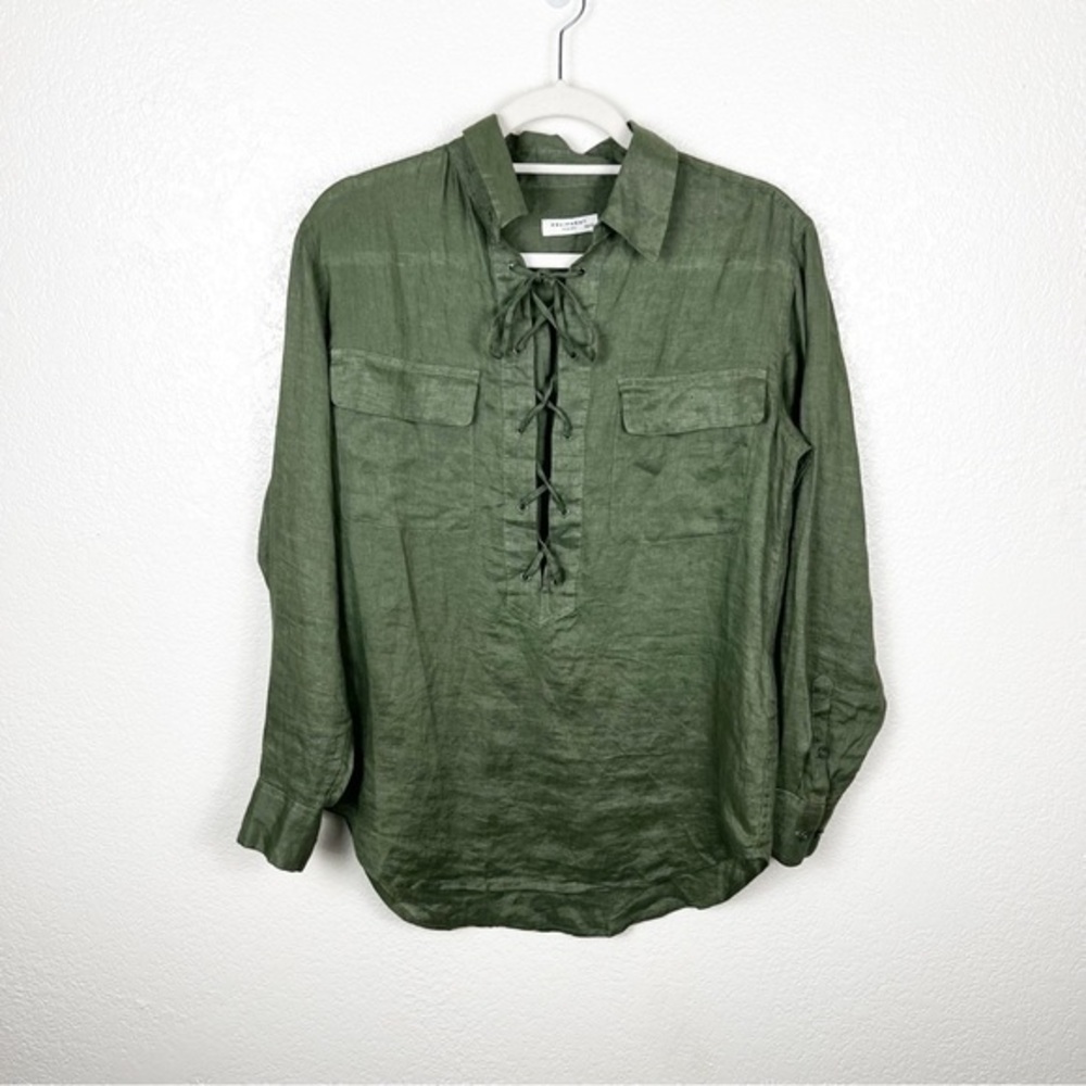 Equipment Femme Knox Army Green Lace Up Long Sleeve Blouse 100% Linen Size XS